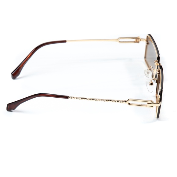 Mens Brown Tint Gold Frame Rimless Sunglasses - Picture 5 of 5